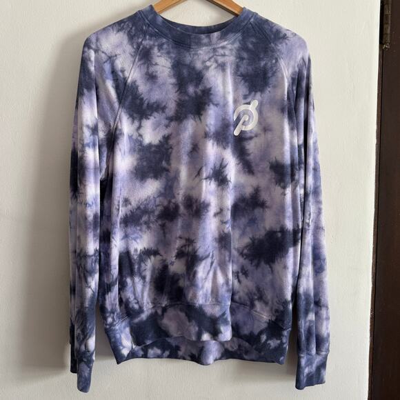 SPIRITUAL GANGSTER x PELOTON | Tie Dye Blue White Crewneck Sweatshirt Large - Picture 1 of 4